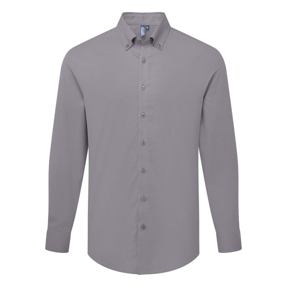Premier Mens Supreme Oxford Long-Sleeved Formal Shirt / Steel Grey